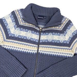 Northcrest Men's S Fair Isle Full Zip Cardigan Sweater Blue Grandpa Core Cozy